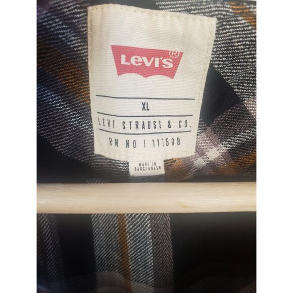Levi's Men's Size XL Black & Tan Flannel Shirt Grunge Skater Unisex - Picture 3 of 6